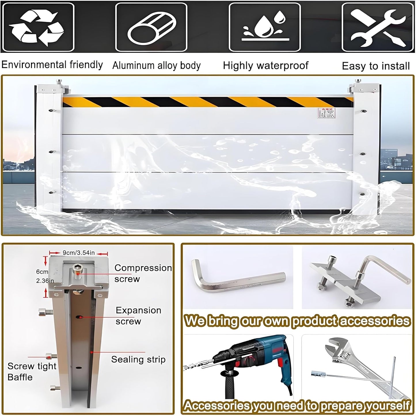 Flood Barriers for Home Exterior,Aluminum Alloy Outdoor Garage Doors Water Barriers for Flooding(H39.4Inch,L12FT)