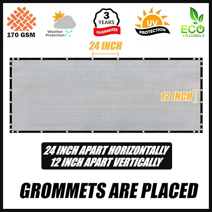 Royal Shade Custom Size 5' x 174' Grey Fence Privacy Screen Windscreen Cover Netting Mesh Fabric Cloth - Cable Zip Ties Included (We Make Custom Size)