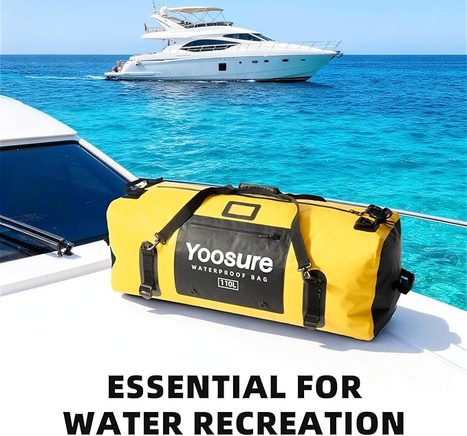 110L Waterproof Duffel Bag 35IN - Airtight Zipper Dry Bags, Extra Large Dry Bag with Straps&Handles for Camping Boating Kayaking Rafting Canoeing Gym Beach Car Roof Storage (Black)