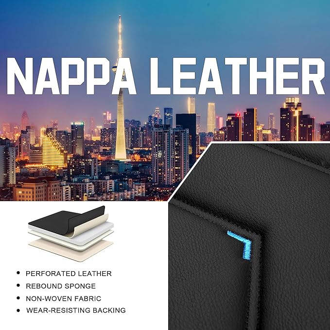 CTDS Car Seat Covers for Jeep Grand Cherokee L 2021-2026, Stylish Sport Seat Cover, Premium Nappa Leather Car Seat Cover. Automobile Seat Covers Sets.(Luxury 5 Seats/Black Blue)