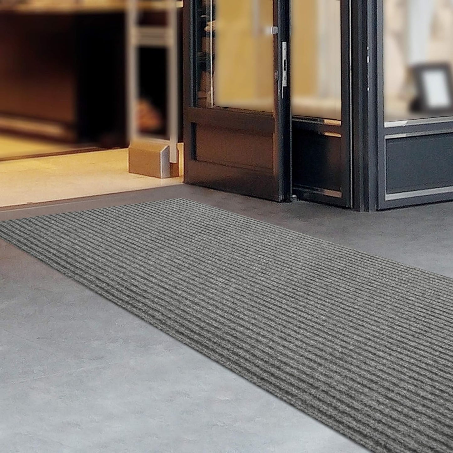iCustomRug Spartan Weather Warrior Indoor/Outdoor Utility Ribbed Carpet Runner with Non-Slip Thermoplastic Rubber Backing, 3ft X 18ft in Grey