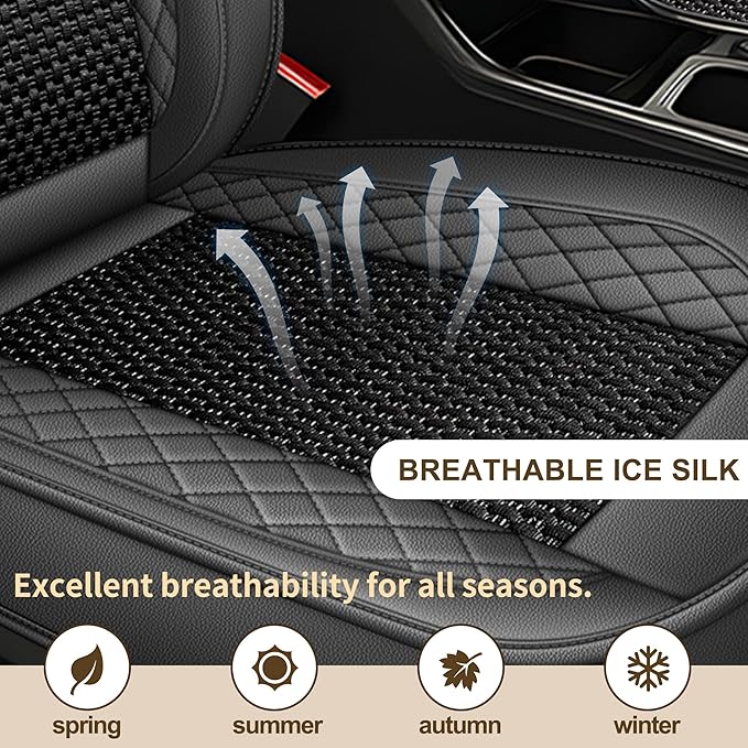 TTX LIGHTING for Jeep Patriot 2007-2017 Car Seat Covers, Breathable Ice Silk & Leather Seat Protector, Cool & Anti-Sweat for Long Driving, Airbag Compatible, 5 Seats Full Set (Black&Gray)