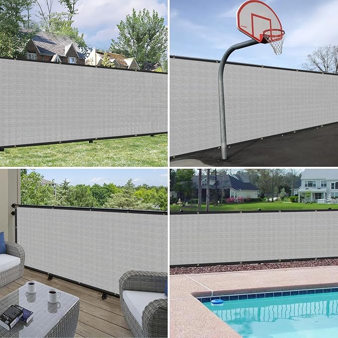 Windscreen4less Privacy Fence Screen Heavy Duty Windscreen Fencing Mesh Fabric Shade Net Cover with Brass Grommtes for Outdoor Wall Garden Yard Pool Deck, 8'x83' Light Gray