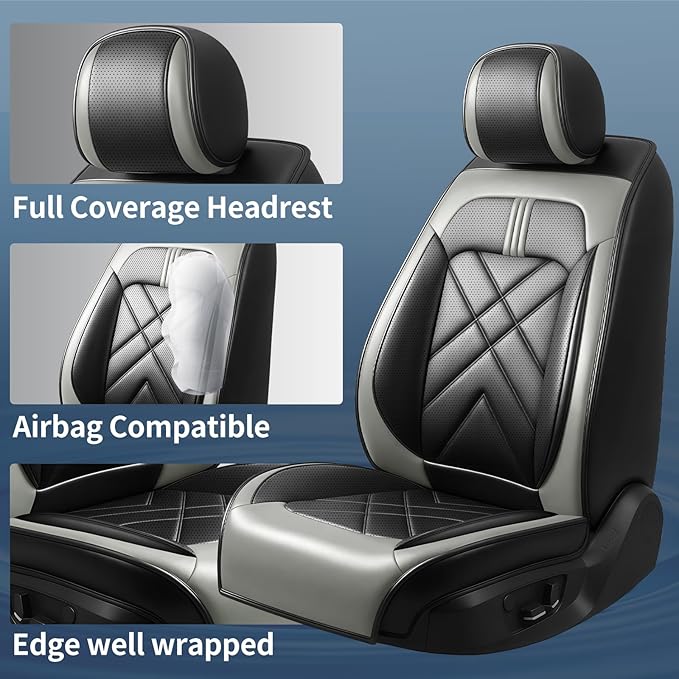 CX-3 Car Seat Covers Fit for Mazda CX-3 2016-2021, Full Coverage Premium Leather Waterproof Breathable Seat Covers, Automotive Seat Protectors, Airbag Compatible(Full Set Seats, Black Gray)