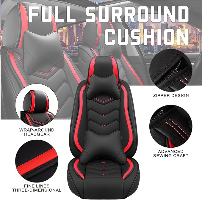CTDS Car Seat Covers for Mazda CX-5 CX-3 CX-7 CX-9 CX-50 CX-30 CX-70 CX-90 2007-2026, Stylish Sport Seat Cover, Premium Nappa Leather Car Seat Cover.(Luxury 2 Seats/Black Red)