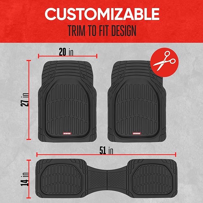 Motor Trend FlexTough™ Deep Dish Contours Rubber Car Floor Mats with Trunk Mat Cargo Liner, Front & Rear Combo Set fits Most Car SUV Van Coupe Sedan, Heavy Duty All Weather Trim to Fit