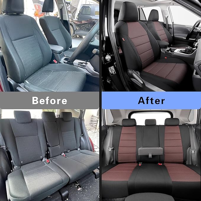 coverdream 2026 Rav4 Seat Covers Custom Fit for 2026 Toyota Rav4 Hybrid (SE,XSE) & PHEV GR Sport SUV,Full Set Polyester Car Seat Protector Black&Wine Red