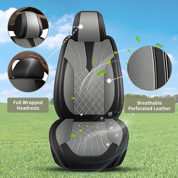 Full Set Car Seat Covers for Nissan Rogue Sport 2017-2022: Breathable Perforated Leather Seat Cover (Black&Grey)