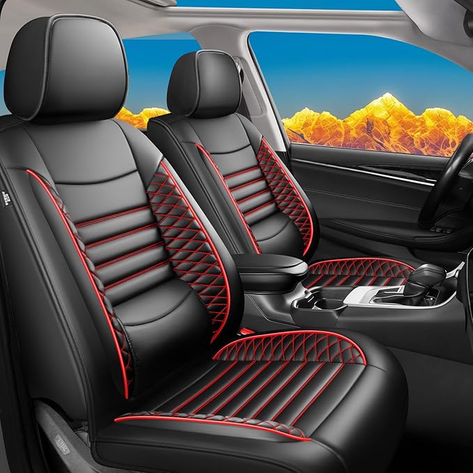Fit Sonata Car Seat Covers for Hyundai Sonata 2004-2024 2025 2026- Upgraded Premium Waterproof & Breathable Leather, Airbag Compatible, All-Weather Seat Cushion Protector (Full Set, Black+Red)