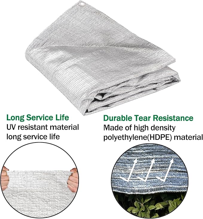 95% Sun Block Heavy Duty Aluminum Foil Shade Cloth with Grommets,13ft x 16ft, Mesh Sun Block Fabric Cover, Canopy, Privacy Screen for Outdoor Patio, Garden, Backyard, Silver