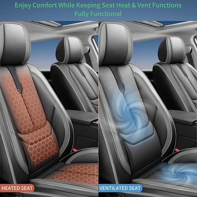 Fit Accent Car Seat Covers for Hyundai Accent 2006-2025 2026 -Upgraded Premium Waterproof & Breathable Leather,Airbag Compatible,All-Weather Seat Cushion Protector,Full Set,Black-Grey