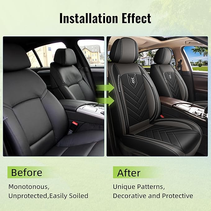 AOMSAZTO Car Seat Cover for Chevrolet Chevy Malibu 2009-2025 2026 Front Set, Leather Car Seat Protector Waterproof, Non Slip Car Seat Cushion, Interior Seat Covers Automotive Accessories - Black&Grey