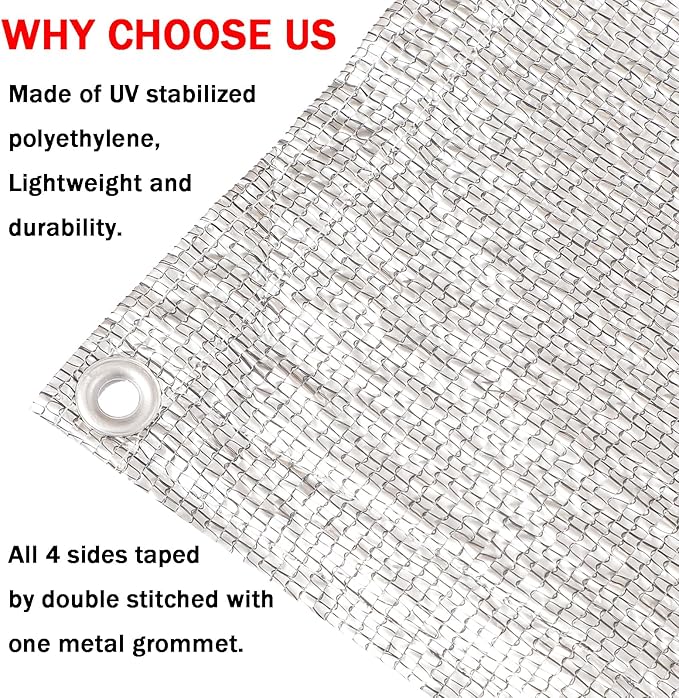 95% Sun Block Heavy Duty Aluminum Foil Shade Cloth with Grommets,13ft x 16ft, Mesh Sun Block Fabric Cover, Canopy, Privacy Screen for Outdoor Patio, Garden, Backyard, Silver