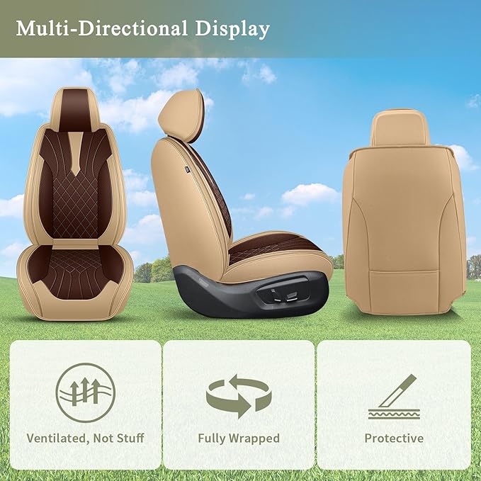 Breathable Car Seat Covers for Acura RDX 2008-2025 2026, Front Seats, Perforated Leather, Seat Protector, Interior Trim for Acura RDX Accessories (Beige&Brown)