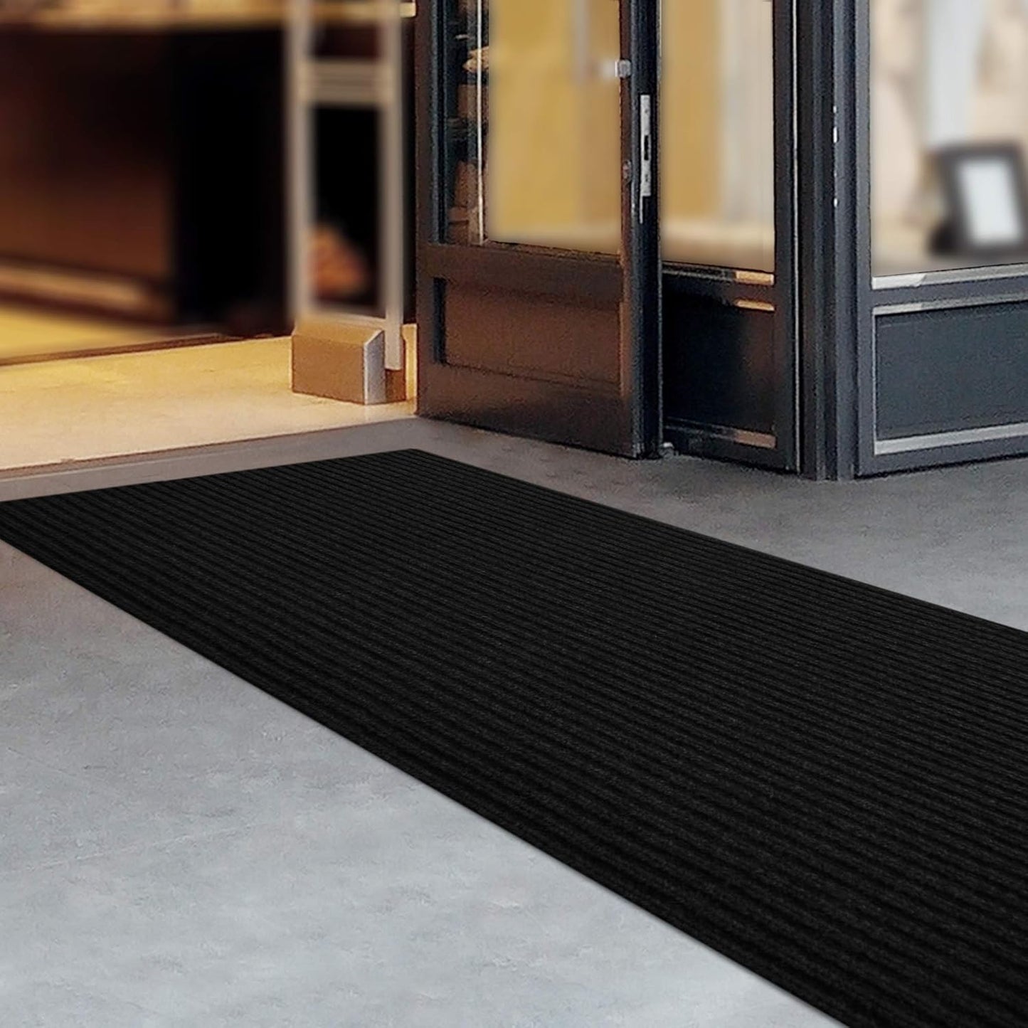 iCustomRug Spartan Weather Warrior Duty Indoor/Outdoor Utility Ribbed in 3ft,4ft,6ft Widths 70 Custom Sizes with Natural Non-Slip Rubber Backing 4'X58' in Black