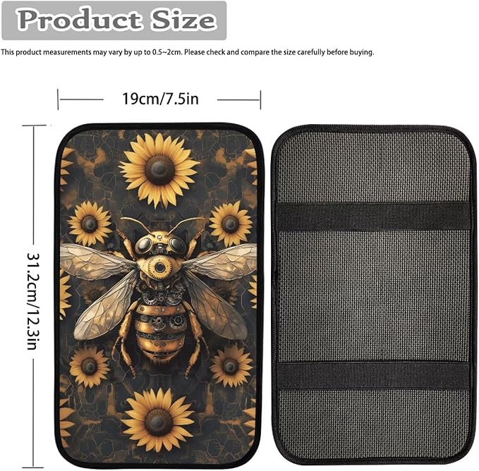 Suobstales Bee Sunflower Print Car Armrest Pad Soft Center Console Arm Rest Protector Cover Universal Car Interior Accessories Decoration