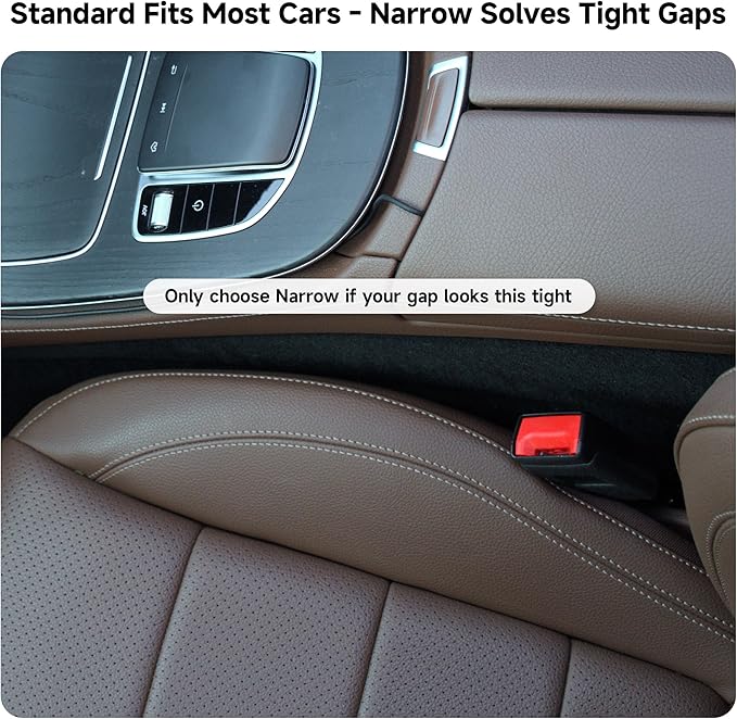 Car Seat Gap Filler Set of 2, 3IN1 Seat Side Gap Filler Plug with Storage Slot & Hook Function, Soft Foam Universal Fit Car SUV Truck Fill Gap Between Seats Console Organizer（Narrow Saddle Brown ）