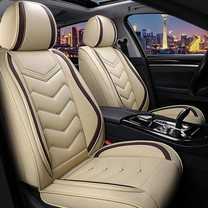 CTDS Car Seat Covers for Ford F-150 2000-2026, Stylish Sport Seat Cover, Premium Nappa Leather Car Seat Cover. Automobile Seat Covers Sets.(Standard 2 Seats/Beige)