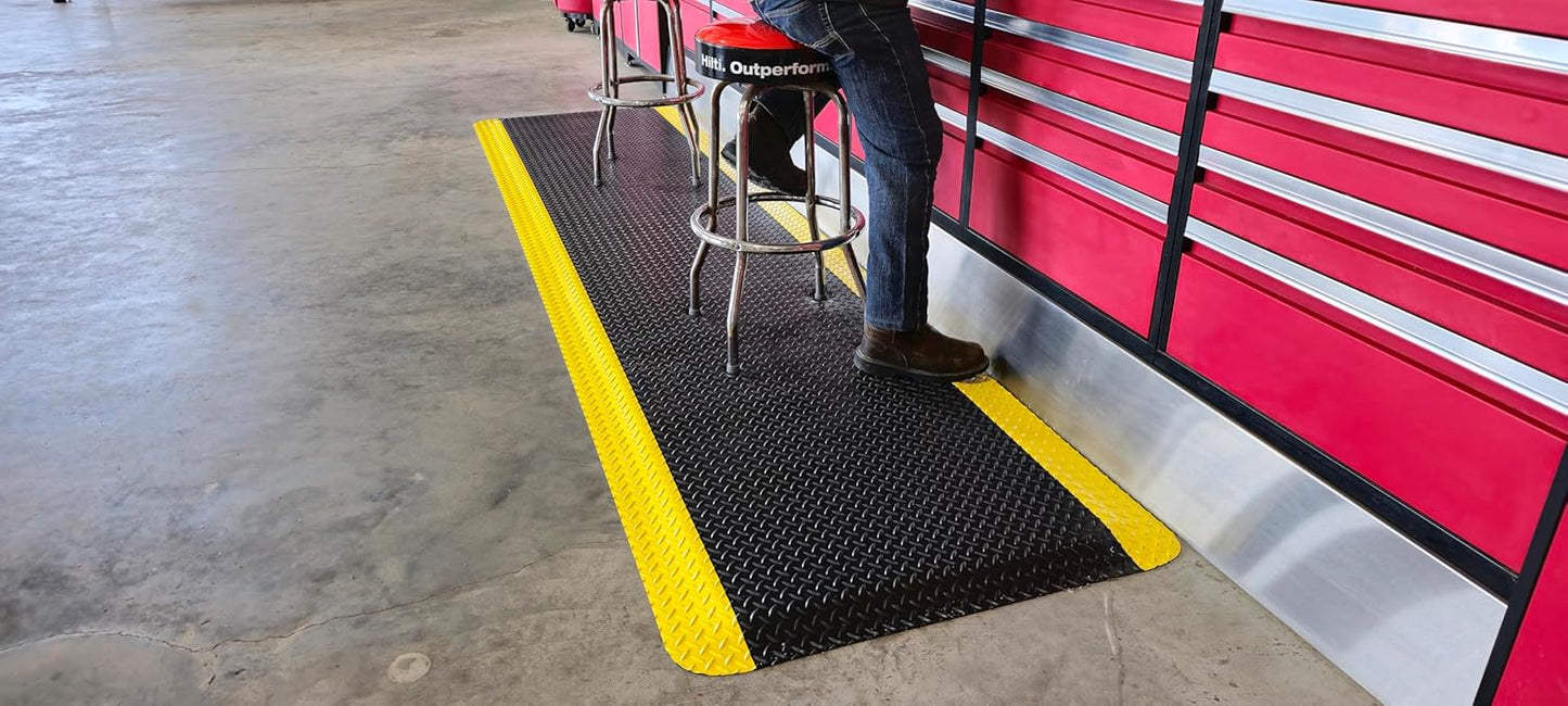 Rhino Mats, American Classic Diamond Anti-Fatigue Mats, Industrial Ergonomic Comfort Standing Mat for Work, Home, Garage, Office, Kitchen or Anywhere (Black/Yellow 1" Thick, 3 FT. x 13 FT.)