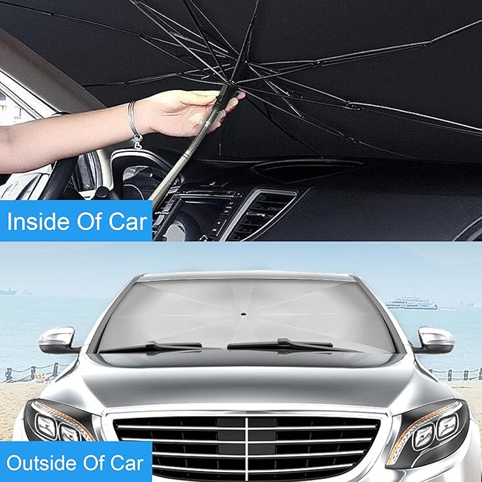 Windshield Sun Shade Umbrella, Portable Foldable, Spring Structure Wind Shield, Front Window Sunshade, Protect from Sun Rays Car Windshield, for Men (57'' x 31.5'')