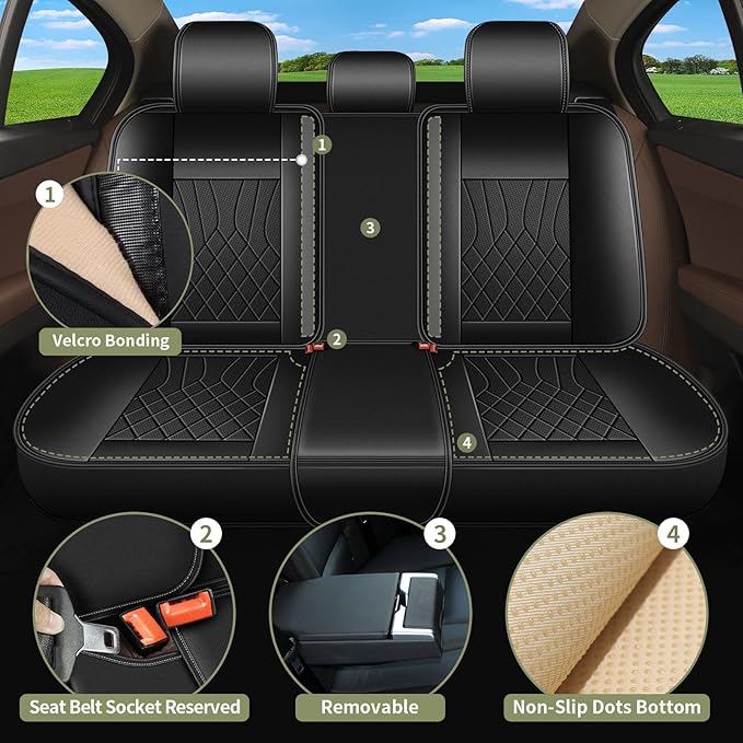 Full Set Car Seat Covers for Toyota Camry 2012-2025 2026: Breathable Perforated Leather Seat Cover (Black)