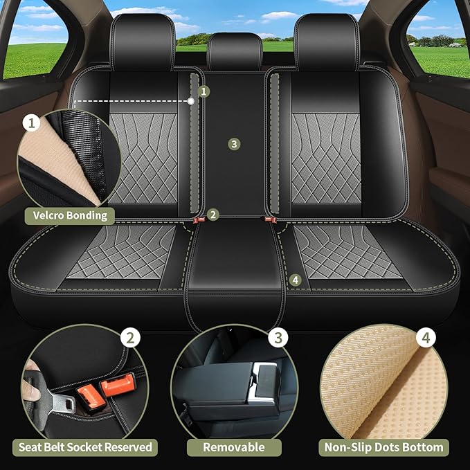 Full Set Car Seat Covers for Subaru Legacy 1995-2024 2025 2026: Breathable Perforated Leather Seat Cover (Black&Grey)