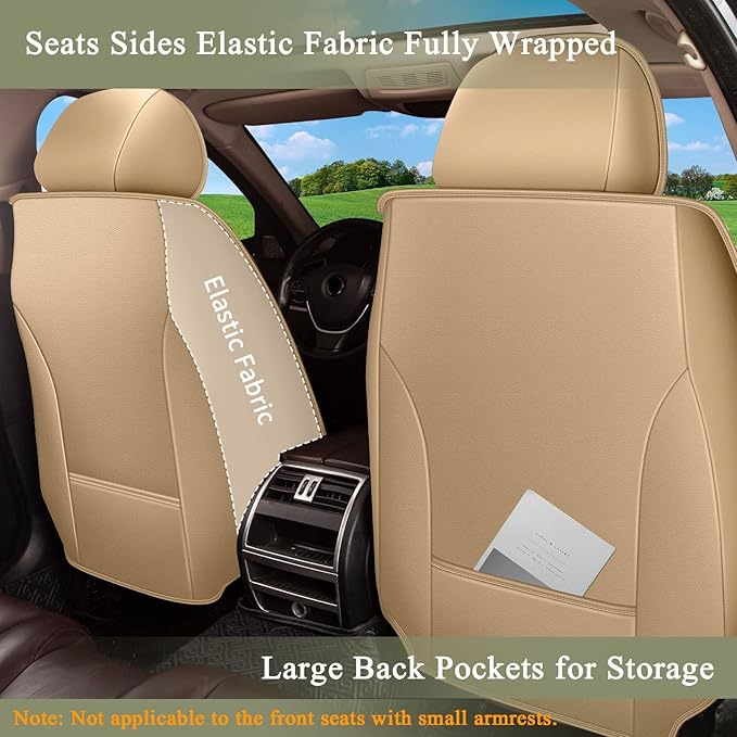 Breathable Car Seat Covers for Toyota Venza 2021 2020 2019 2018 2017 2016 2015 2014 2013 2012 2011 2010 2009, Perforated Leather Full Set 5 Seats, for Toyota Venza Accessories (Beige&Brown)