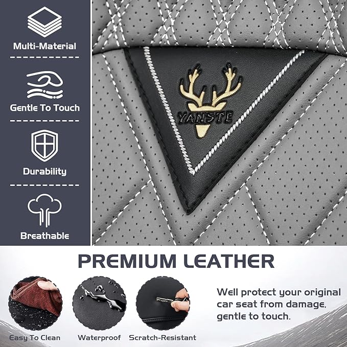Truck Seat Covers for GMC Sierra 3500 2007-2026, Waterproof Premium Leather Full Coverage Car Seat Cover, Muscle Sport Style Auto Interior Seat Cover Sets (Front Set/Black Gray)