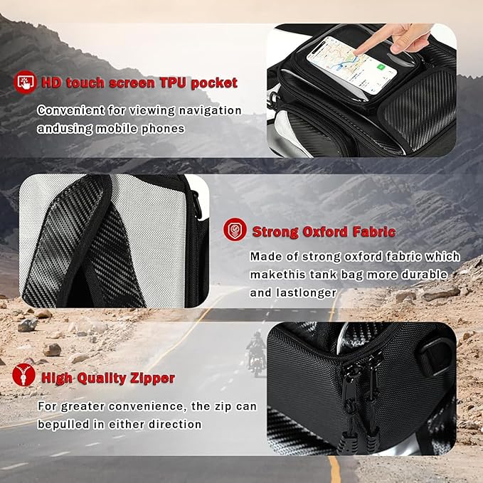 Motorcycle Tank Bag for Harley Davidson Street Bob, Strong Magnetic Waterproof Oxford Black Motorbike Quick Release Pannier Bag