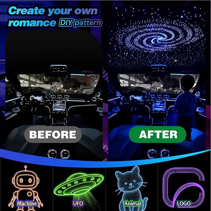 Starlight Headliner Kit Split Starlight Headliner 16W 600 Easiest Install Ambient Lighting Car Truck Home Theaters Lighting RGBW Twinkle 0.03in*9.8ft Starlights Headliner Kit