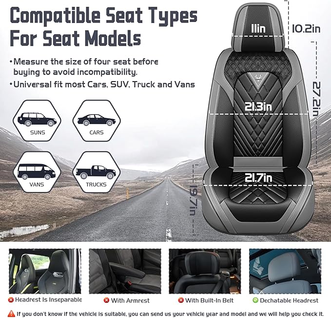 Truck Seat Covers for Ford Bronco 2021-2026, Waterproof Premium Leather Full Coverage Car Seat Cover, Muscle Sport Style Auto Interior Seat Cover Sets (Front Set/Gray Black)