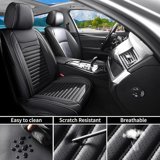 Front Seat Covers Fit for Toyota Tacoma 2001-2026, Truck Seat Covers Front Seats, Breathable Faux Leather Automotive Seat Covers Front Pair Anti-Slip Seat Cover(Black, Front)