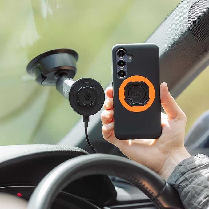 Quad Lock Heavy Duty Suction Car Phone Mount with MAG Phone Case and MAG Wireless Charging Head for iPhone 15 Plus