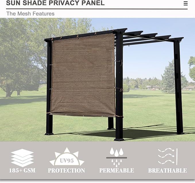 Alion Home Sun Shade Privacy Panel with Grommets and Hems on 4 Sides for Patio, Awning, Window, Pergola or Gazebo - Mocha Brown (12' W x 5' H)