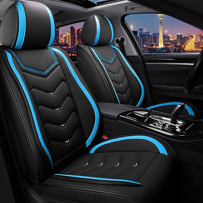 CTDS Car Seat Covers for Jeep Grand Cherokee L 2021-2026, Stylish Sport Seat Cover, Premium Nappa Leather Car Seat Cover. Automobile Seat Covers Sets.(Standard 2 Seats/Black Blue)