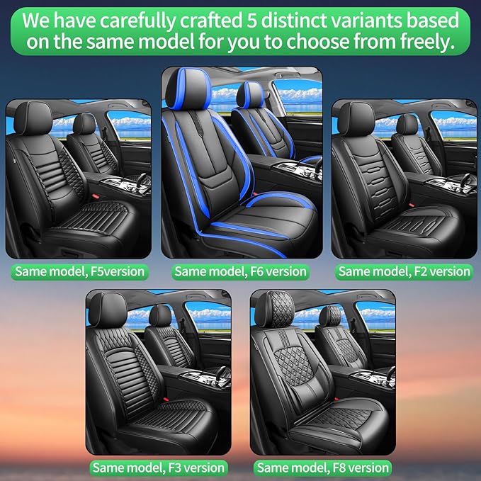 Fit Prologue Car Seat Covers for Honda Prologue 2024 2025 2026-Upgraded Premium Waterproof & Breathable Leather,Airbag Compatible,All-Weather Seat Cushion Protector,Full Set,Black-Blue
