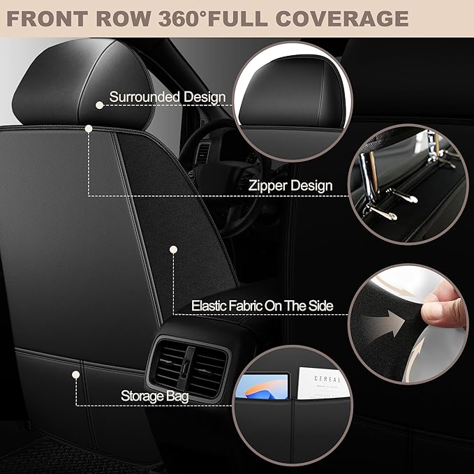 TTX LIGHTING for VW Passat 1999-2022 Car Seat Covers, Breathable Ice Silk & Leather Seat Protector, Cool & Anti-Sweat for Long Driving, Airbag Compatible, 5 Seats Full Set (Black)