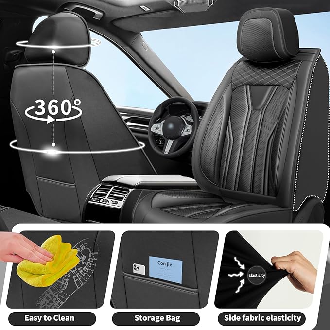 Fit Altima Car Seat Covers Compatible with Nissan Altima 2011-2025 2026 - Premium Leather， Waterproof Breathable， All-Weather Seat Cushion Protecto&Airbag Compatible (2 Front Seat All Black)