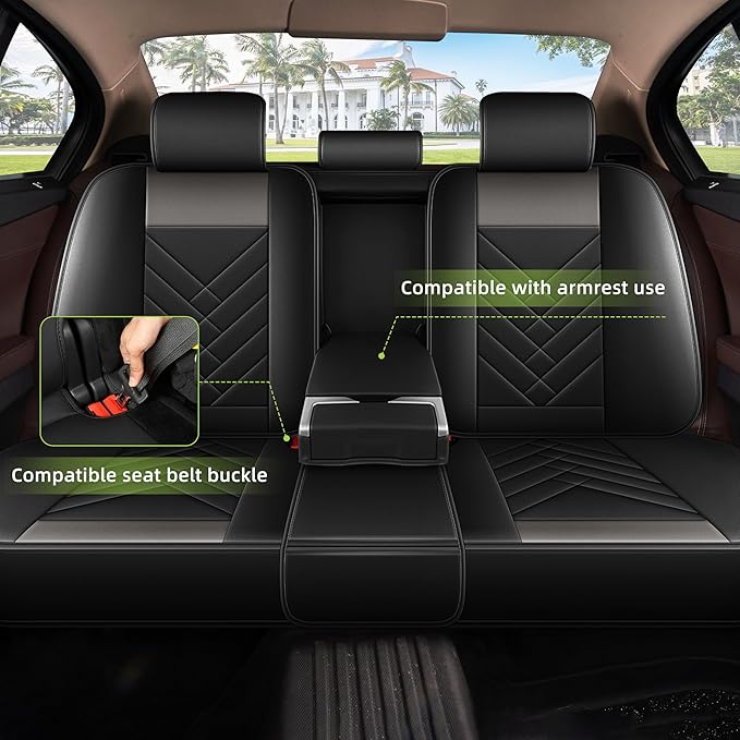 AOMSAZTO Car Seat Cover for Chevrolet Chevy Trailblazer 2021-2024 2025 2026 Full Set: Waterproof Faux Leather Car Seat Protector - Interior Seat Covers Decoration Refresh Accessories - Black&Grey