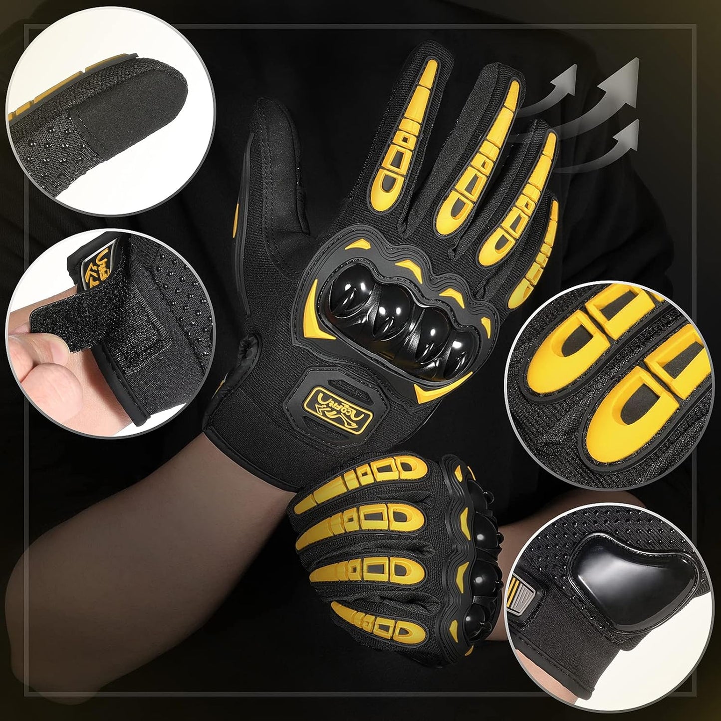 COFIT Motorcycle Gloves Breathable, Touchscreen Motorbike Gloves Anti-Slip with Good Grip Hard Knuckles Protection for Men Women Motocross, BMX ATV MTB Cycling, Road Racing - Yellow L