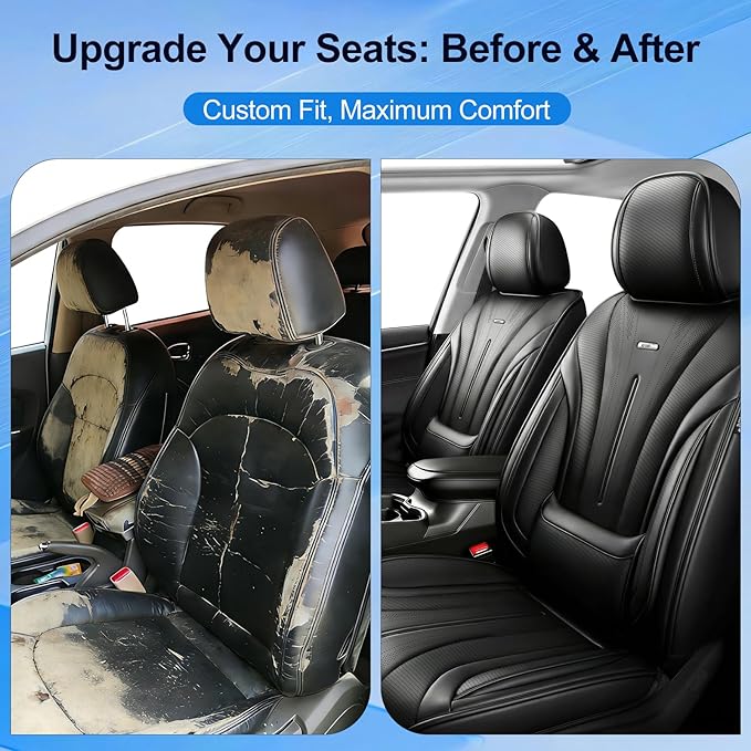 Fit CRV Car Seat Covers for Select Honda CR-V 2011-2026 - Premium Full Coverage Leather, Airbag Compatible, Waterproof & All Weather Breathable Seat Cushion Protector, Full Set, Black