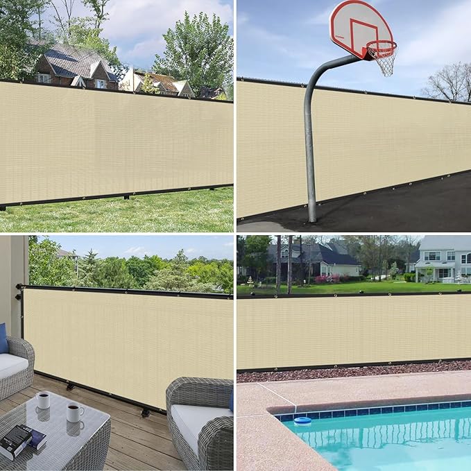 Windscreen4less Privacy Fence Screen Heavy Duty Windscreen Fencing Mesh Fabric Shade Net Cover with Brass Grommtes for Outdoor Wall Garden Yard Pool Deck, 8'x123' Beige