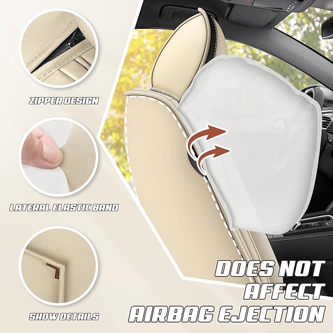 Car Seat Covers Fit for Toyota rav4 2000-2026, Stylish Sport Seat Covers, Waterproof Wear-Resistant Premium Nappa Leather Car Seat Cover.(Full Set with Pillow/Beige)
