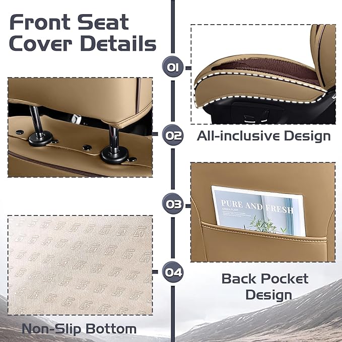 Truck Seat Covers for Nissan Frontier 2009-2026, Waterproof Premium Leather Full Coverage Car Seat Cover, Muscle Sport Style Auto Interior Seat Cover Sets (Full Set/Brown Coffee)