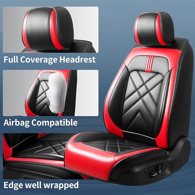CX-3 Car Seat Covers Fit for Mazda CX-3 2016-2021, Full Coverage Premium Leather Waterproof Breathable Seat Covers, Automotive Seat Protectors, Airbag Compatible(Full Set Seats, Black & Red)