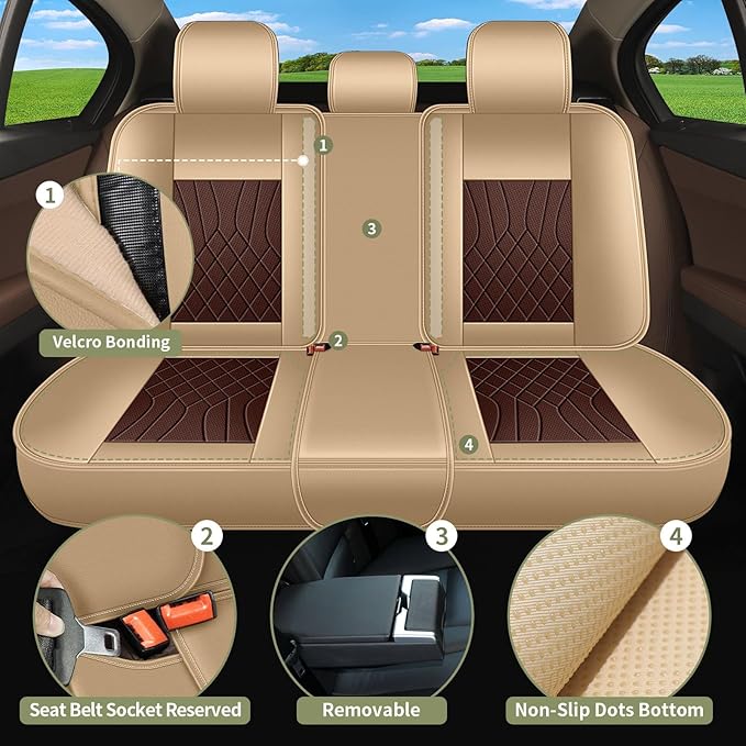Breathable Car Seat Covers for Acura TL 2014 2013 2012 2011 2010 2009 2008 2007 2006 2005 2004, Perforated Leather Full Set 5 Seats, for Acura TL Accessories (Beige&Brown)