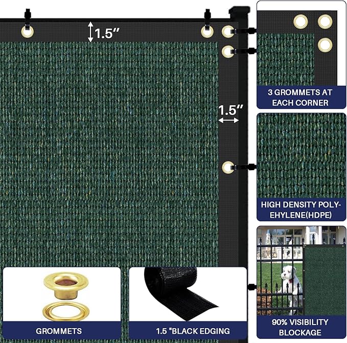 Windscreen4less Privacy Fence Screen Heavy Duty Windscreen Fencing Mesh Fabric Shade Net Cover with Brass Grommtes for Outdoor Wall Garden Yard Pool Deck, 8'x176' Green