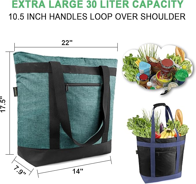 BeeGreen Insulated Cooler Bag with Handles Oversized Sturdy Leakproof Freezer Shopping Tote for Groceries Heavy Duty Thermal Food Delivery Bag Charcoal