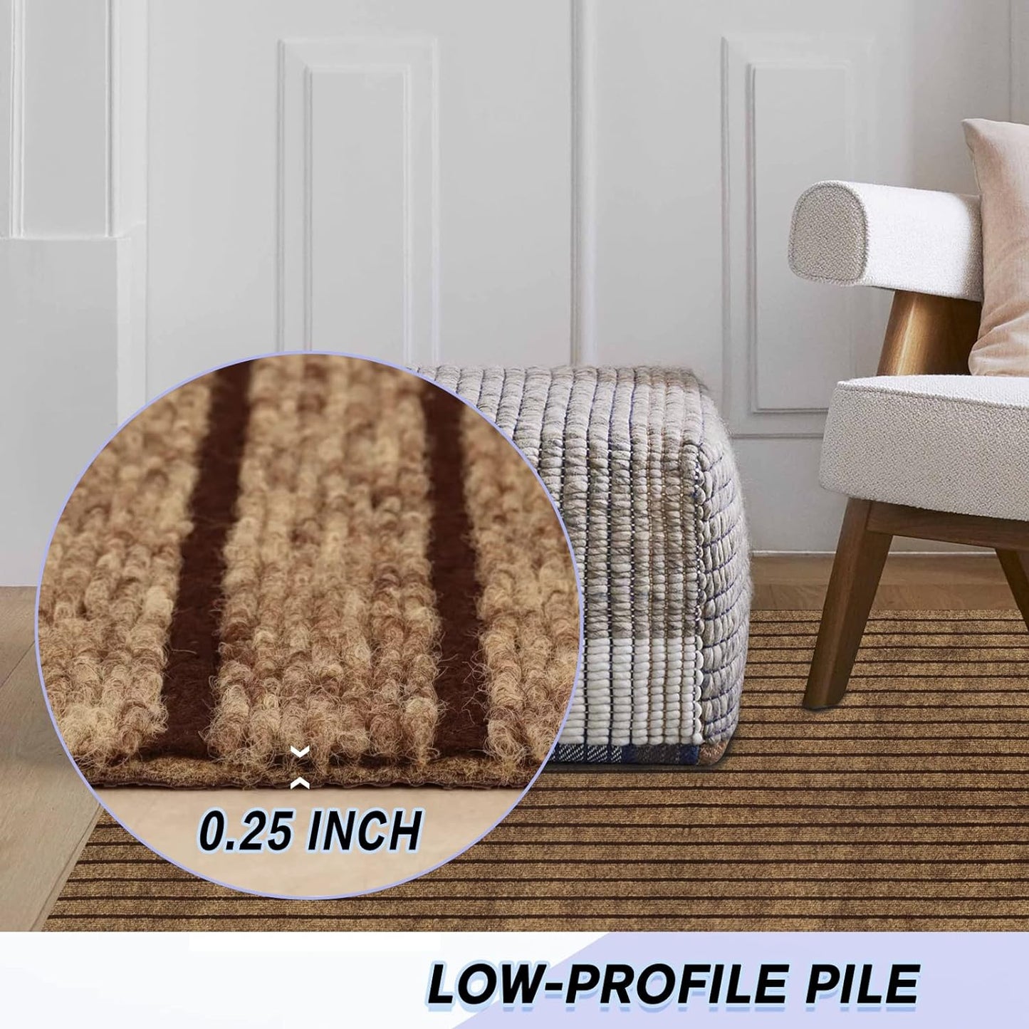 Custom Size Backed Non-Slip Area Rugs Runner, Easy Clean, Waterproof Runner Rugs for Hallway Entryway, Kitchen, Laundry, 4FT x 71FT, Brown Stripe