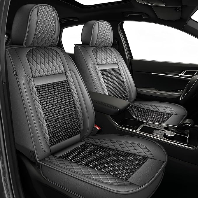 TTX LIGHTING for Toyota Camry 2002-2026 Car Seat Covers, Breathable Ice Silk & Leather Seat Protector, Cool & Anti-Sweat for Long Driving, Airbag Compatible, 5 Seats Full Set (Black&Gray)